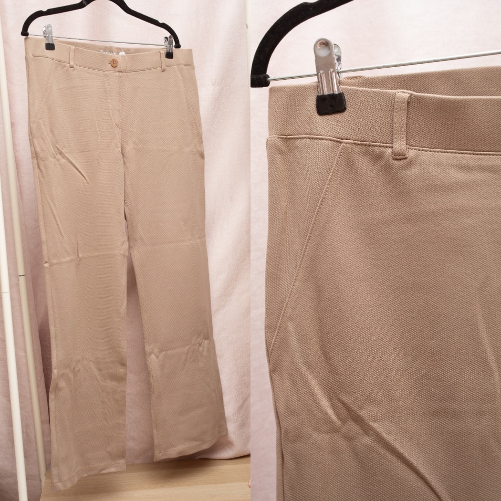 Womens Betabrand Khaki Beige Tan Stretchy Straight Pants with button XL EUC